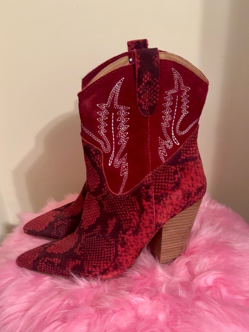 Dingo- Western Ankle Boots in Red Snake Print